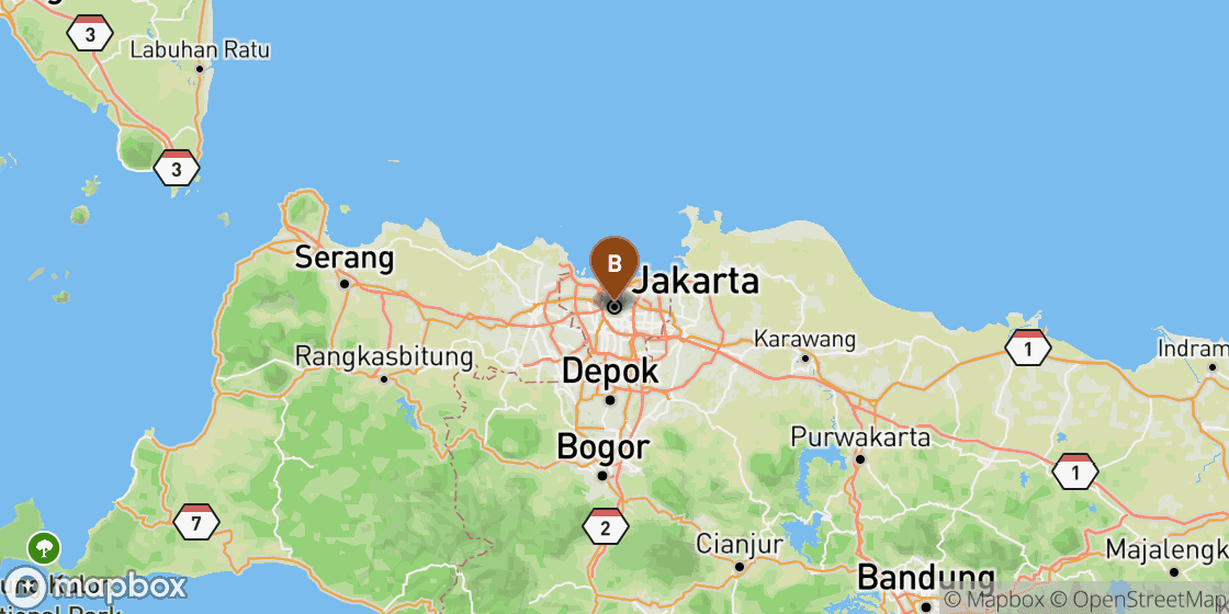 Map showing route from Jakarta Airport to Jakarta City Centre - 30 km