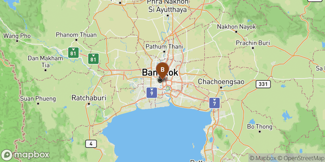 Map showing route from Hua Lamphong Railway Station to Bangkok City Centre - 4 km