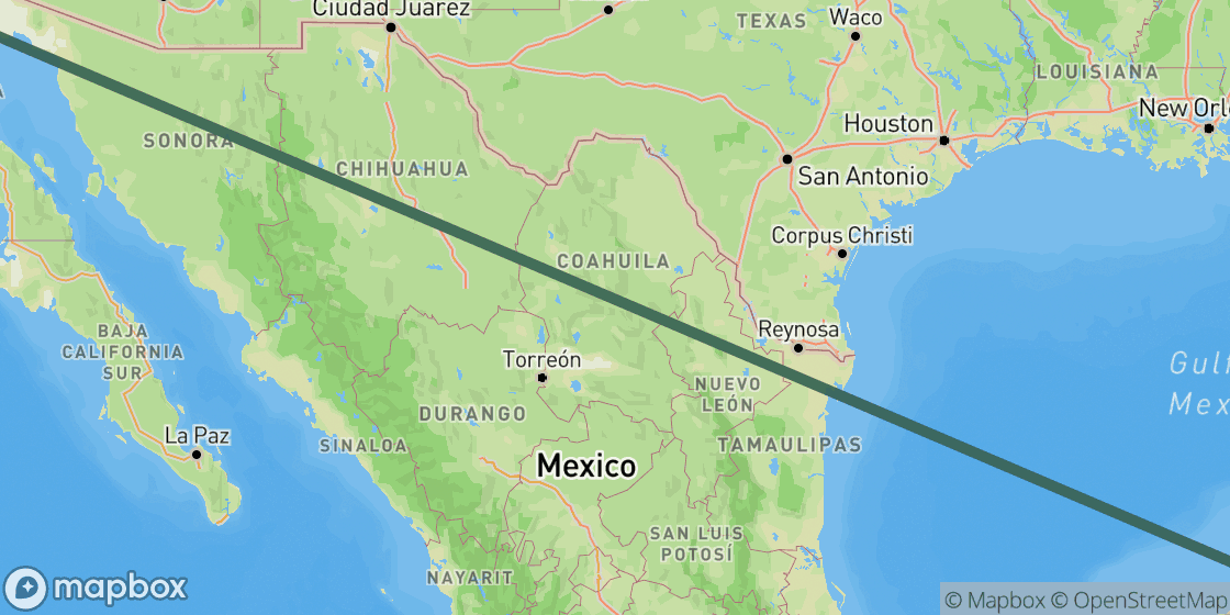 Map showing route from Tijuana to Cancun - 3,238 km