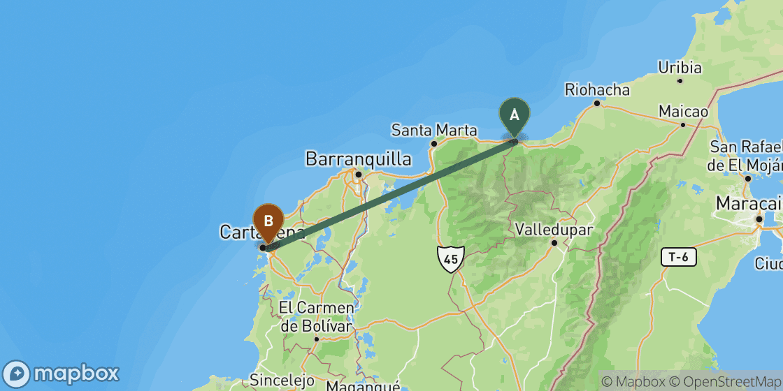 Carte montrant l’itinéraire de Palomino à Cartagena - 233 km