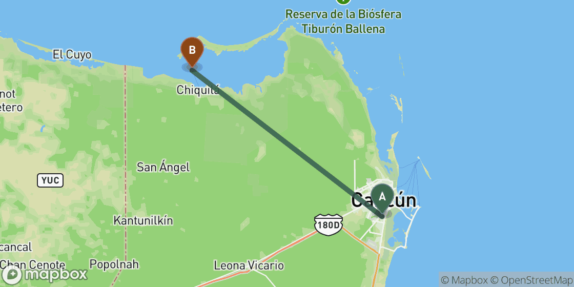 Karte mit der Route von Cancun nach Holbox - 70 km