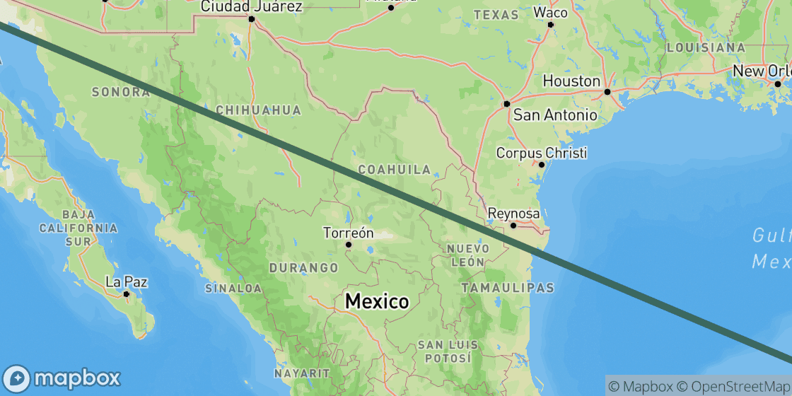 Map showing route from Cancun to Tijuana - 3,238 km