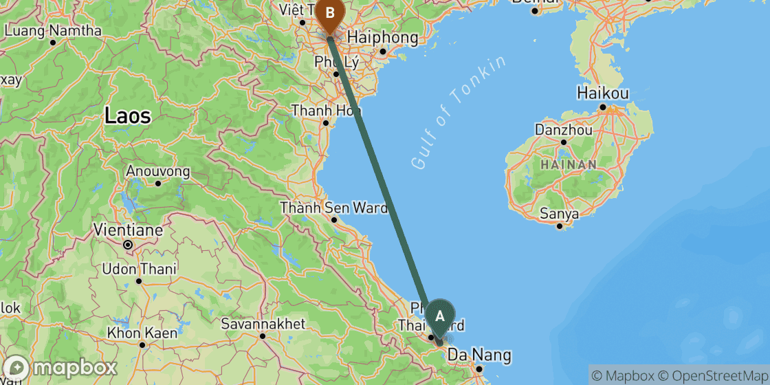 Map showing route from Hue to Hanoi - 540 km