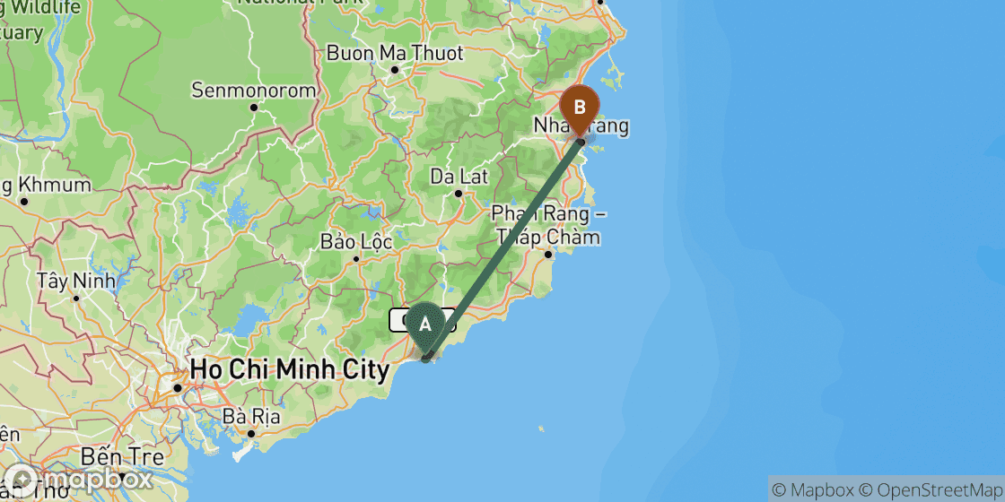 Map showing route from Mui Ne to Nha Trang - 174 km