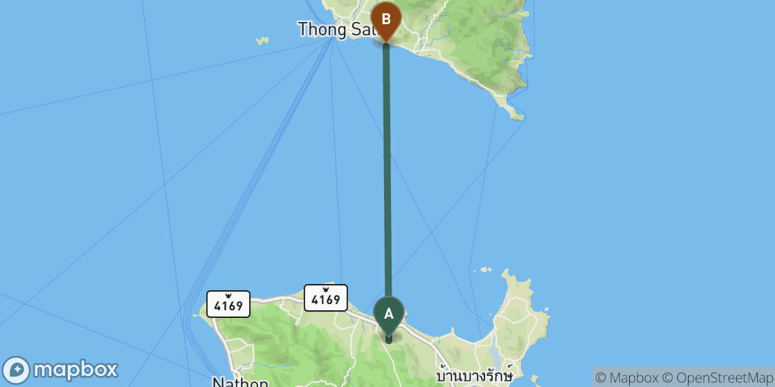 Karte mit der Route von Koh Samui nach Koh Phangan - 27 km