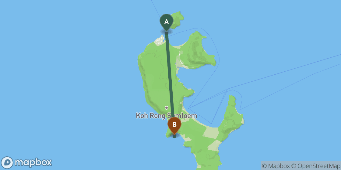 Mapa que muestra la ruta de Koh Rong a Koh Rong Samloem - 17 km