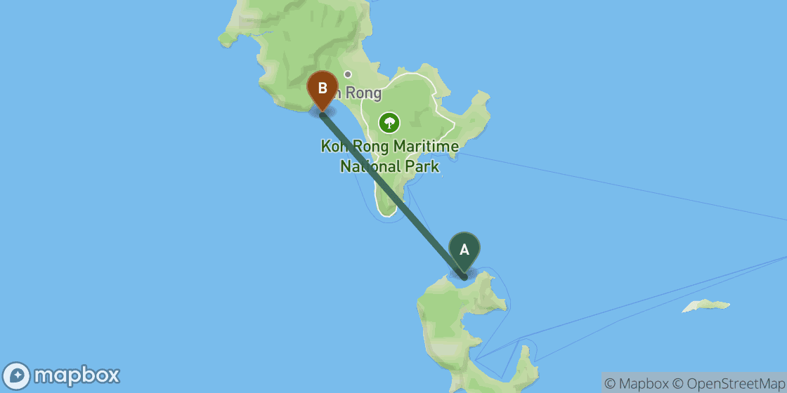 Map showing route from Koh Rong Samloem to Koh Rong - 17 km