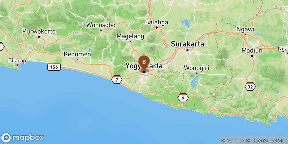 Karte mit der Route von Yogyakarta Adisutjipto Airport nach Yogyakarta City Centre - 10 km