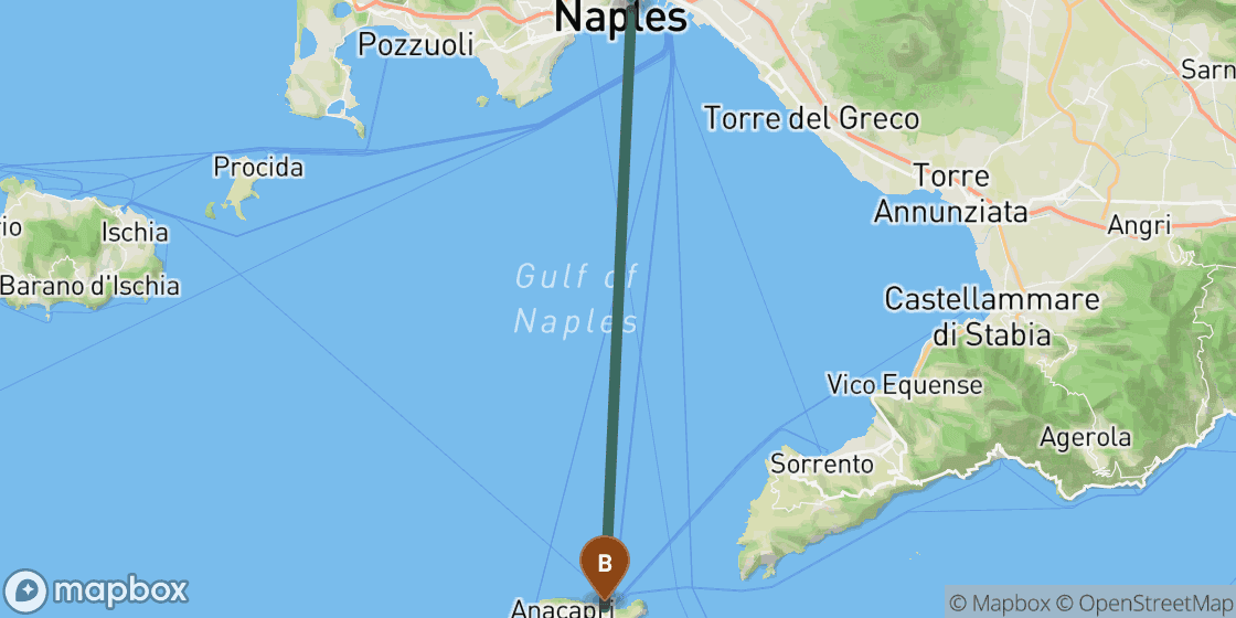Map showing route from Naples to Capri - 32 km