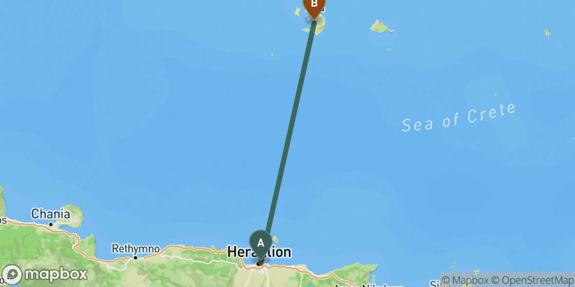 Karte mit der Route von Heraklion nach Santorini - 123 km