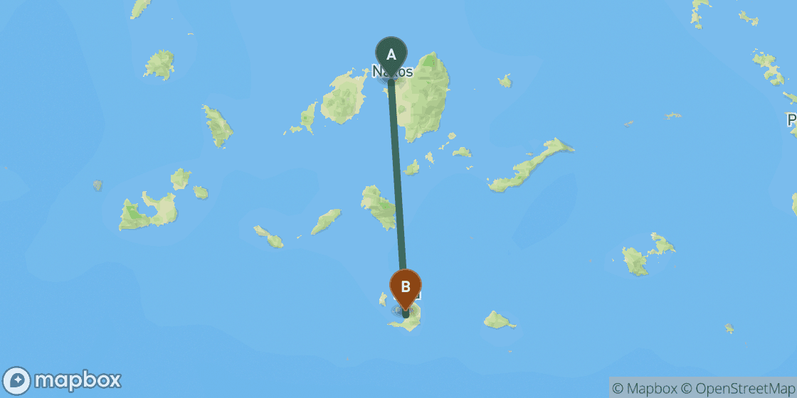 Karte mit der Route von Naxos nach Santorini - 77 km